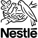 Nestlé logo featuring a bird feeding its chicks in a nest.